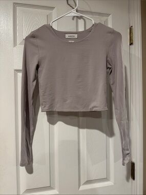 Aritzia Babaton Long Sleeve Cropped Top in Light gray